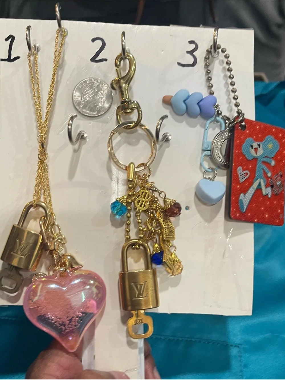 #22 Choice of 1 Key/Bag Charm -Tone Padlock Key Charms with Various Accents